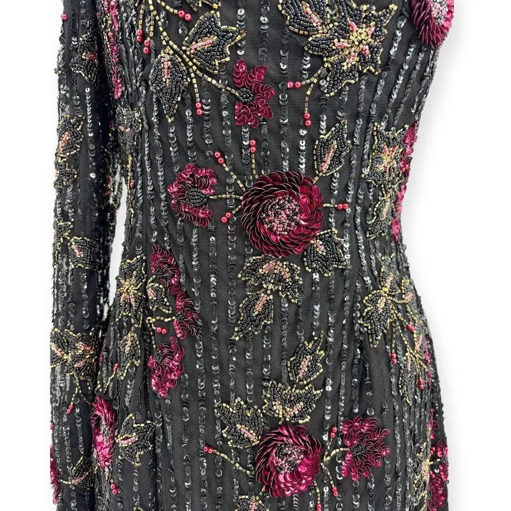 Mac Duggal NEW Black One Shoulder Floral Leaf Embellished Mini Dress $558 Size 6